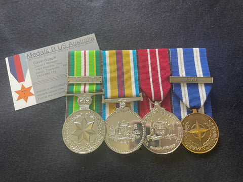 AASM75+ with ICAT clasp, Afghanistan campaign medal, Australian Defence Medal, NATO with ISAF clasp